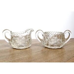 Vintage Lancaster Etched Sugar and Creamer Set